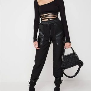 Manière de Voir Vegan Leather Panel Joggers - Black UK 8